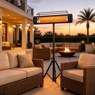 1500W Outdoor Infrared Patio Heater with Tripod Stand, IP65 Waterproof, 3 Heat Levels & 24-Hour Timer