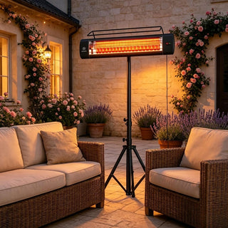 1500W Outdoor Infrared Patio Heater with Tripod Stand, IP65 Waterproof, 3 Heat Levels & 24-Hour Timer