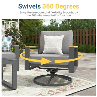 All-Weather 30" Aluminum Swivel Patio Dining Chairs with Gray Cushions