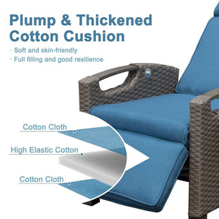 Outdoor Wicker Reclining Chair with Push-Back Backrest, Flip-Up Side Table & Thick Cushions for Patio & Backyard