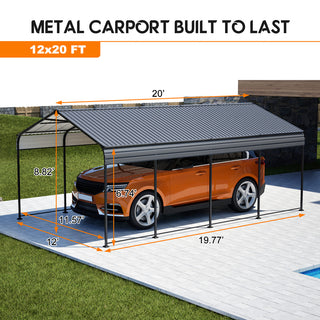 12 x 20 FT Heavy Duty Metal Carport, All-Weather Galvanized Outdoor Car Shelter for Car, Boat & Truck Protection