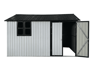 12x10 FT Metal Garden Shed Outdoor Storage with Window, Heavy Duty Steel Tool Shed for Backyard, Patio, Lawn – Available in White/Black/Grey/Brown