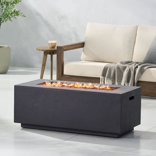 40" Outdoor 40,000 BTU Rectangular MgO Concrete Propane Fire Pit, Light Gray/Dark Gray  (Tank Cover not Included)