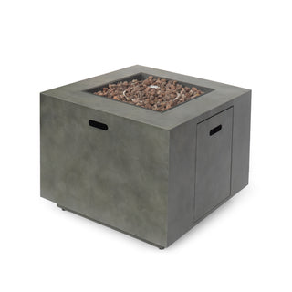 Outdoor Patio Propane Fire Pit 24'' H x 33'' W Square Iron Gas-burning Fire Pit - 50,000 BTU, Tank in side, Dark Grey/Stone Gray