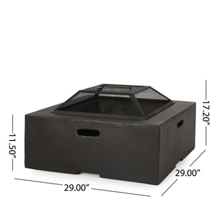 Outdoor 29" Square MgO Wood- Burning Fire Pit, Dark Gray