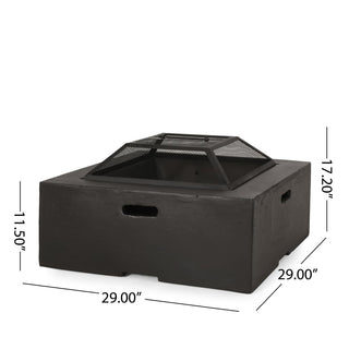 Outdoor 29" Square MgO Wood- Burning Fire Pit, Dark Gray