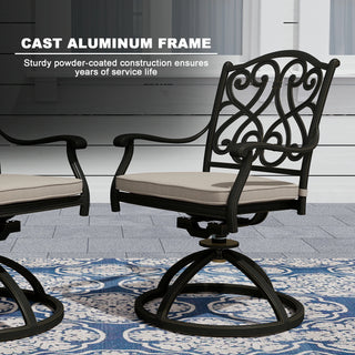 2-Piece Cast Aluminum Patio Swivel Chair Set with Cushions, Outdoor 360° Rockers