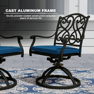 2-Piece Cast Aluminum Patio Swivel Chair Set with Cushions, Outdoor 360° Rockers