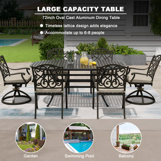 72" Cast Aluminum Outdoor Dining Table – Oval Patio Table with Umbrella Hole