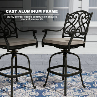 3-Piece Patio Bistro Set – Cast Aluminum Table & 2 Swivel Chairs with Cushions