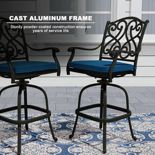 Set of 2 Patio Dining Chairs, Cast Aluminum Frame with Removable Olefin Cushion, 360° Swivel