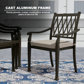 Set of 4 Outdoor Dining Chairs with Cushions – Cast Aluminum, Extra Wide Design