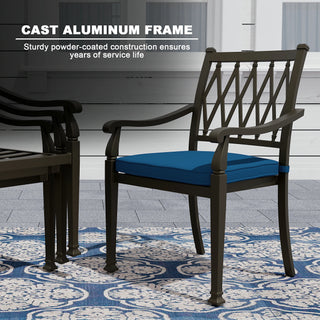 Set of 4 Outdoor Dining Chairs with Cushions – Cast Aluminum, Extra Wide Design