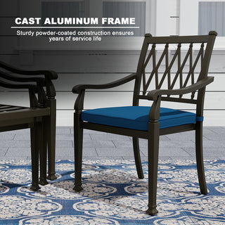 9-Piece Patio Dining Set – Cast Aluminum Rectangular Table & 8 Cushioned Chairs