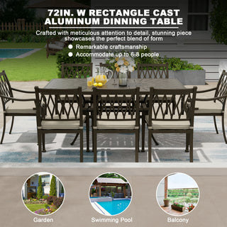 72x42 inch W Cast Aluminum Rectangular Outdoor Dining Table with Umbrella Hole
