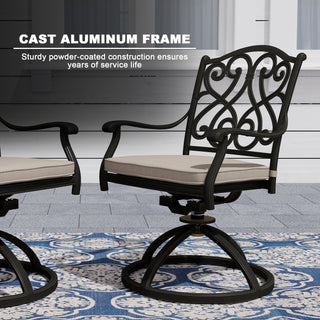 7-Piece Outdoor Dining Set with Cushions – Cast Aluminum Table & Chairs