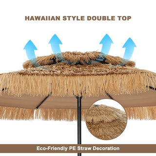 9FT/10FT 2-Tier Thatched Tiki Patio Umbrella with Crank – Natural Color, Beach-Style Sunshade