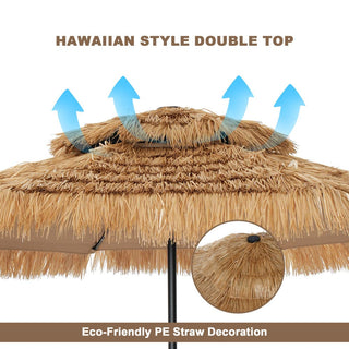 9FT/10FT 2-Tier Thatched Tiki Patio Umbrella with Crank – Natural Color, Beach-Style Sunshade