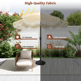9 FT Tassel Market Patio Umbrella with Full Fiberglass Rib in Cream/Beige/Tan