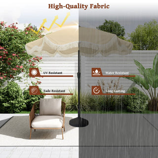 9 FT Tassel Market Patio Umbrella with Full Fiberglass Rib in Cream/Beige/Tan