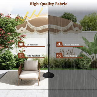 9 FT Tassel Market Patio Umbrella with Full Fiberglass Rib in Cream/Beige/Tan