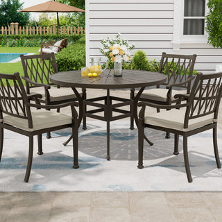 48" Round Cast Aluminum Outdoor Dining Table with Umbrella Hole – Weather-Resistant Patio Table for Garden & Backyard