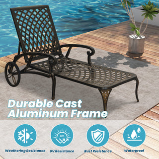 Cast Aluminum Outdoor Chaise Lounge with Removable Beige/Red Cushion
