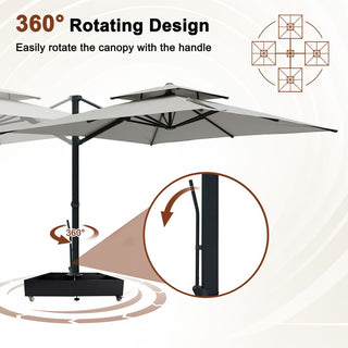 10 FT Square Aluminum Cantilever Patio Umbrella with Hook – Offset Outdoor Umbrella in Navy Blue/Tan/Gray for Patio & Garden