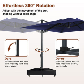 10x13FT Aluminum Cantilever Patio Umbrella with 1100LBS Wheeled Base, 360° Rotation & Stepless Tilt, UV50+ Waterproof Canopy