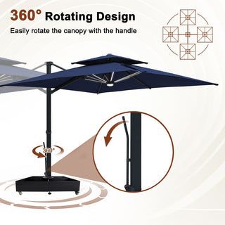10 FT Square Aluminum Cantilever Patio Umbrella with Hook – Offset Outdoor Umbrella in Navy Blue/Tan/Gray for Patio & Garden