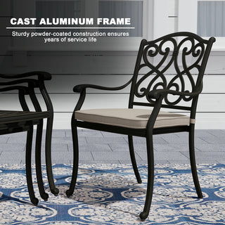 4 Piece Cast Aluminum Outdoor Dining Chairs with Cushion