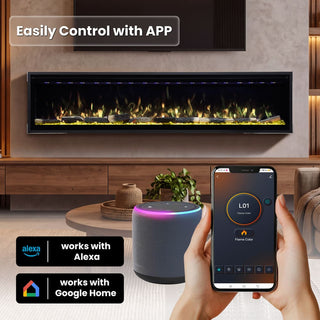 Smart Electric Fireplace with 13 Flame Colors, WiFi & Voice Control, 750W/1500W Heater, LED Ember Bed & Remote