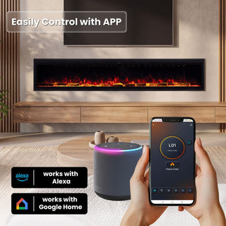 Smart Electric Fireplace with 13 Flame Colors, WiFi & Voice Control, 750W/1500W Heater, LED Ember Bed & Remote