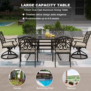 7-Piece Outdoor Dining Set with Cushions – Cast Aluminum Table & Chairs