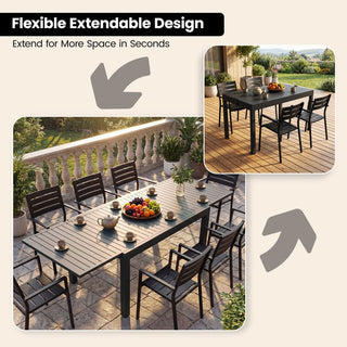53"–106" Extendable Aluminum Patio Dining Table for 6–8 People, Rectangular Indoor & Outdoor Table in Dark Brown for Backyard, Garden & Balcony