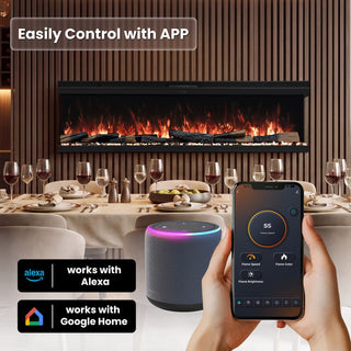 72"/88"/100" Smart Electric Fireplace with 14 Flame Colors, WiFi Tuya App, Voice Control & 1500W Heater