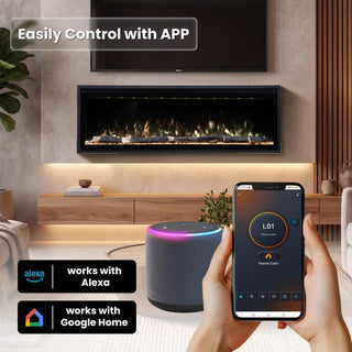 Smart Electric Fireplace with 13 Flame Colors, WiFi & Voice Control, 750W/1500W Heater, LED Ember Bed & Remote