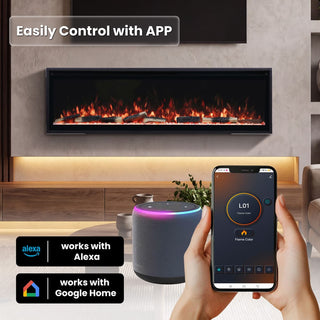 Smart Electric Fireplace with 13 Flame Colors, WiFi & Voice Control, 750W/1500W Heater, LED Ember Bed & Remote