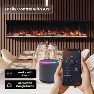 72"/88"/100" Smart Electric Fireplace with 14 Flame Colors, WiFi Tuya App, Voice Control & 1500W Heater