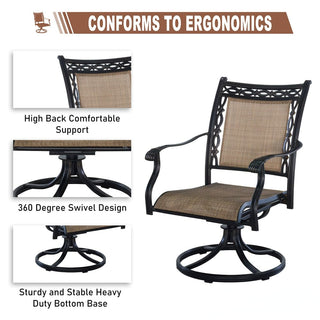 5-Piece Aluminum Patio Swivel Dining Set with 360° Teslin Chairs & Ceramic Table – Durable, Rust-Resistant Outdoor Furniture