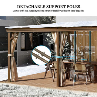 Hardtop Wall Mounted Gazebo with Sloping Galvanized Steel Roof, Aluminum Frame, Drainage System, Curtains and Netting, for Patio, Deck, Garden, Backyard