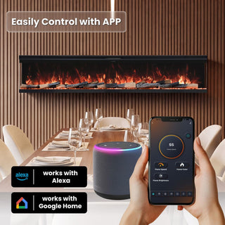 72"/88"/100" Smart Electric Fireplace with 14 Flame Colors, WiFi Tuya App, Voice Control & 1500W Heater