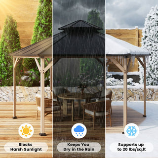 Hexagon Hardtop Gazebo with Solar LED Light – Modern Outdoor Patio Gazebo for Backyard