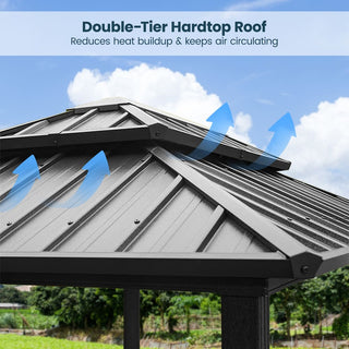 Hardtop Outdoor BBQ Grill Gazebo with Sloped Galvanized Steel Roof, 2 Side Shelves & Ceiling Hooks for Backyard & Patio