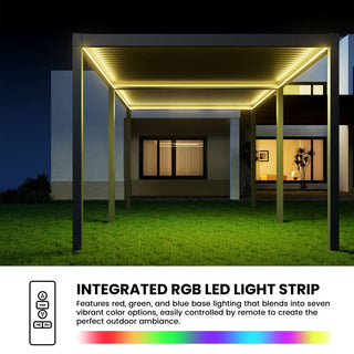 10X20 FT Motorized Aluminum Louvered Pergola with 7-Color LED Lights,Suitable For Patios, Pool Areas, Outdoor Kitchens And Terraces