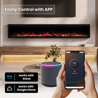 Smart Electric Fireplace with 13 Flame Colors, WiFi & Voice Control, 750W/1500W Heater, LED Ember Bed & Remote
