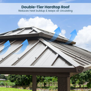 Hardtop Outdoor BBQ Grill Gazebo with Sloped Galvanized Steel Roof, 2 Side Shelves & Ceiling Hooks for Backyard & Patio