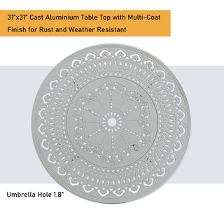 40" Round Cast Aluminum Outdoor Dining Table in Antique Bronze/White with 1.9" Umbrella Hole, Standard Height for Patio & Garden