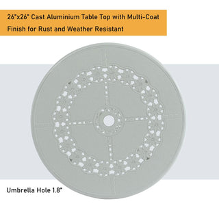 25" Round Ivory Cast Aluminum Outdoor Bistro Table with 1.9" Umbrella Hole, Standard Height for Patio, Balcony & Garden