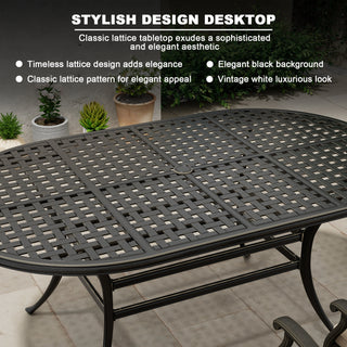 72" Cast Aluminum Outdoor Dining Table – Oval Patio Table with Umbrella Hole